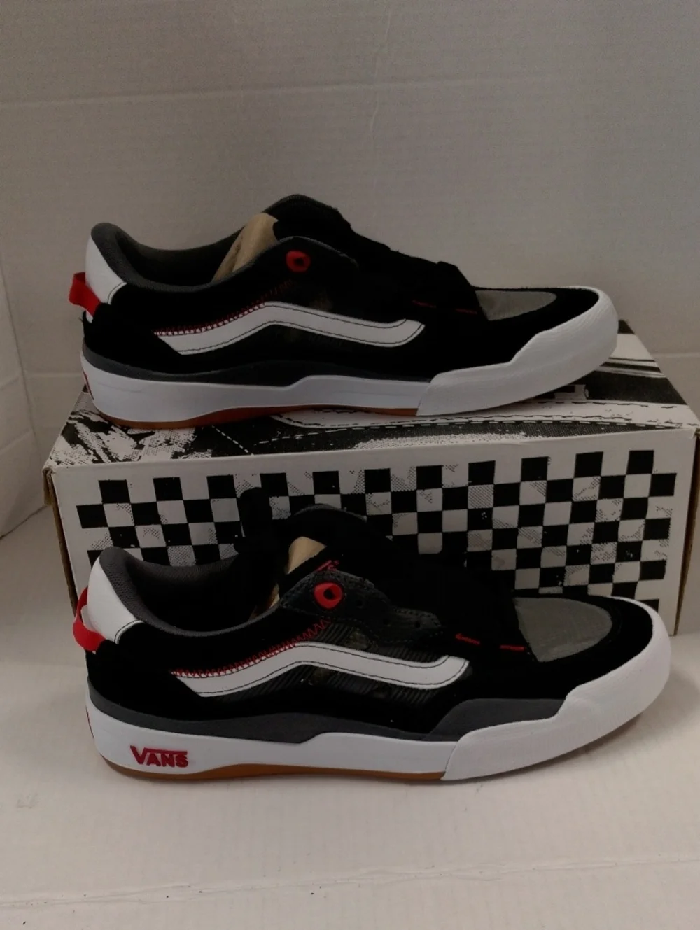 Vans Black, White & Red Low-Top Skate Shoes